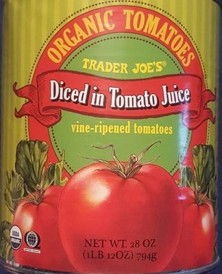 Trader Joe's Organic Tomatoes, Diced In Tomato Juice package