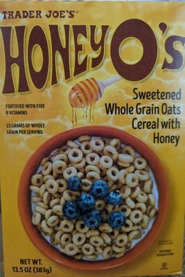 Trader Joe's Honey O's Sweetened Whole Grain Oats Cereal packaging