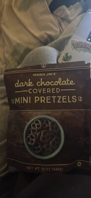 Trader Joe's Dark Chocolate Covered Mini Pretzels packaging