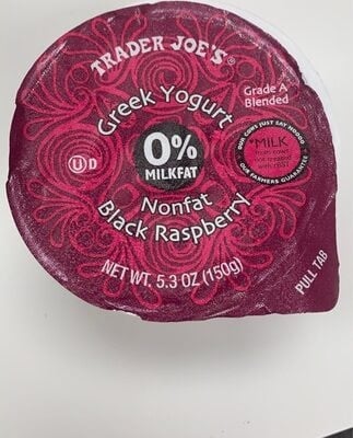 Trader Joe's Greek Nonfat Yogurt Black Raspberry packaging