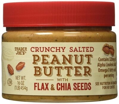 Trader Joe's Crunchy Salted Peanut Butter With Flax & Chia Seeds package