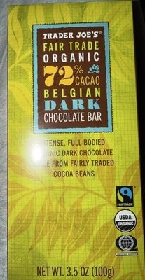 Trader Joe's 72% Cacao Belgian Dark Chocolate Bar package