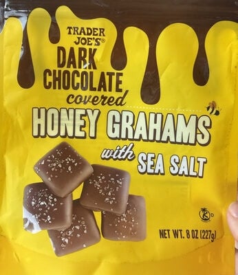 Trader Joe's Dark Chocolate Covered Honey Grahams With Sea Salt packaging
