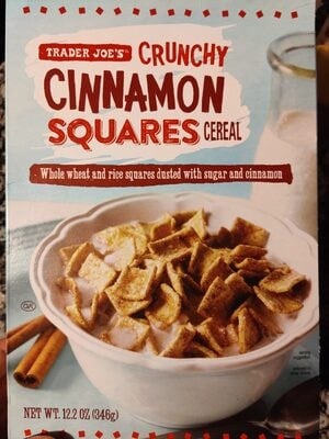 Trader Joe's Crunchy Cinnamon Squares Cereal packaging