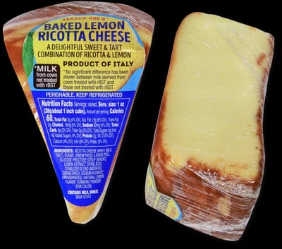 Trader Joe's Baked Lemon Ricotta Cheese packaging