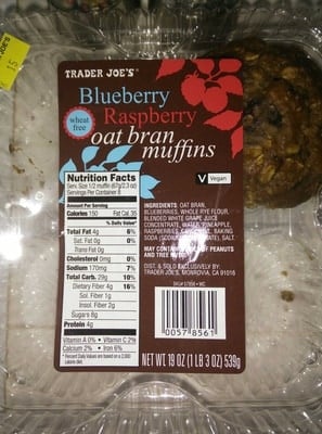 Trader Joe's Blueberry Raspberry Oat Bran Muffins packaging