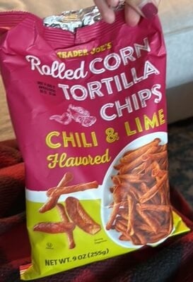Trader Joe's Rolled Corn Tortilla Chips Chili & Lime Flavored packaging