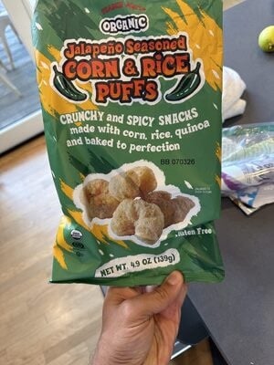 Trader Joe's Jalapeño Seasoned Corn & Rice Puffs packaging