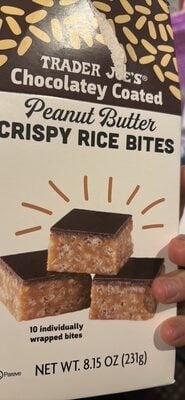 Trader Joe's Chocolatey Coated Peanut Butter Crispy Rice Bites packaging