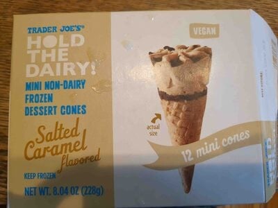 Trader Joe's Hold The Dairy! Mini Frozen Dessert Cones Salted Caramel packaging