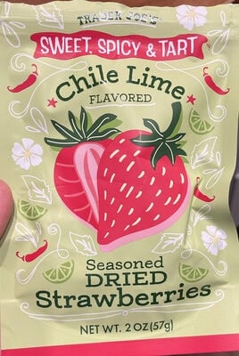 Trader Joe's Sweet, Spicy & Tart Chile Lime Seasoned Dried Strawberries packaging