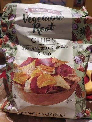 Trader Joe's Vegetable Root Chips Sweet Potato, Cassava & Taro packaging