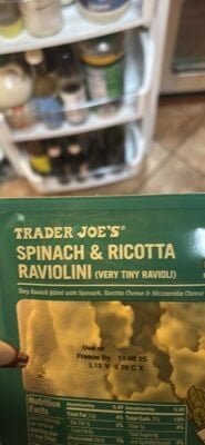 Trader Joe's Spinach & Ricotta Raviolini (very Tiny Ravioli) packaging