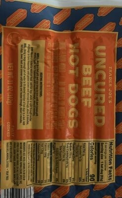 Trader Joe's Uncured Beef Hotdog packaging