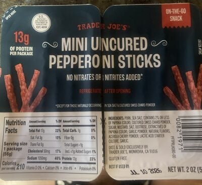 Trader Joe's Mini Uncured Pepperoni Sticks packaging