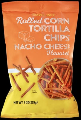 Trader Joe's Nacho Cheese Flavored Rolled Corn Tortilla Chips package