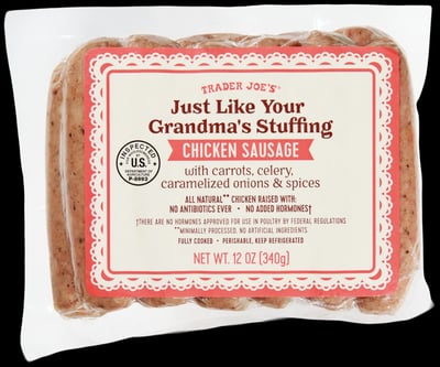 Trader Joe's Just Like Your Grandma's Stuffing Chicken Sausage packaging