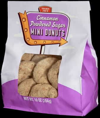 Trader Joe's Cinnamon Powdered Sugar Mini Donuts package