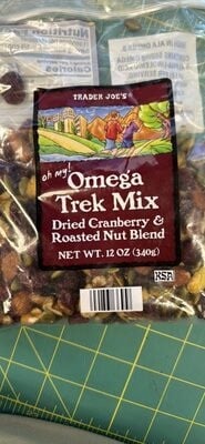 Trader Joe's Omega Trek Mix Dried Cranberry & Roasted Nut Blend package