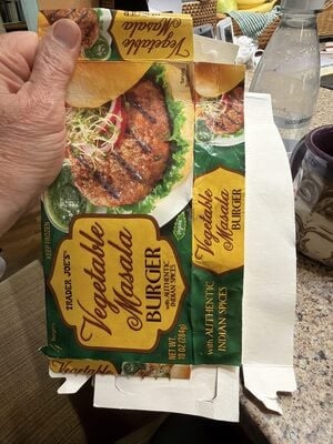 Trader Joe's Vegetable Masala Burger With Authentic Indian Spices packaging