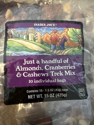 Trader Joe's Just A Handful Of Almonds, Cranberries & Cashews Trek Mix packaging