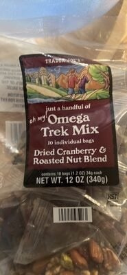 Trader Joe's Omega Trek Mix Dried Cranberry & Roasted Nut Blend packaging