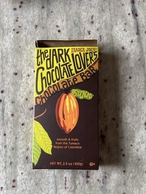 Trader Joe's 85% Cacao The Dark Chocolate Lover's Bar package