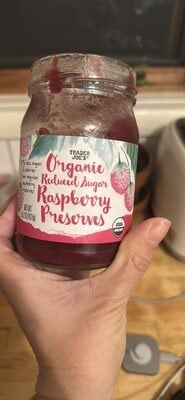Trader Joe's Organic Reduced Sugar Raspberry Preserves packaging