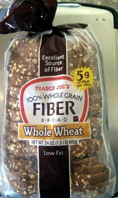 Trader Joe's 100% Whole Grain Fiber Bread packaging