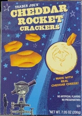 Trader Joe's Cheddar Cheese Rocket Crackers packaging