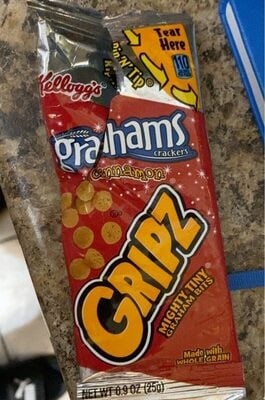 Gripz Cinnamon Grahams Mighty Tiny Baked Snack Crackers packaging