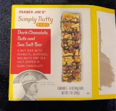 Trader Joe's Dark Chocolate, Nuts And Sea Salt Bar packaging