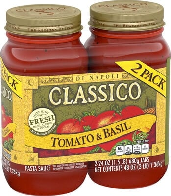 Classico Tomato & Basil Pasta Sauce packaging