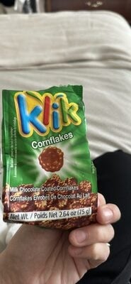 Klik Milk Chocolate Coated Cornflakes packaging