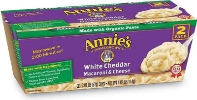 Annie's Homegrown White Cheddar Macaroni & Cheese Microwave Cups packaging