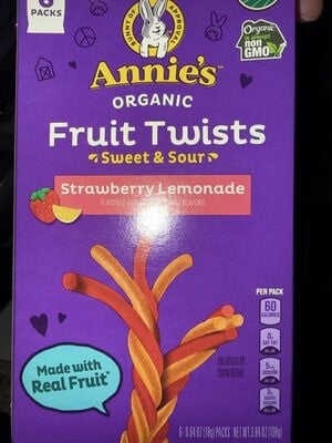 Annie's Organic Sweet And Sour Strawberry Lemonade Fruit Twists package