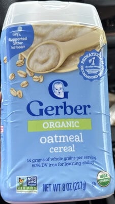 Gerber Organic For Baby Grain And Grow 1st Food Oatmeal Cereal N1 Canister packaging