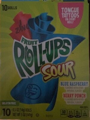 Fruit Roll-Ups Sour Blue Raspberry And Sour Berry Punch Variety Pack package