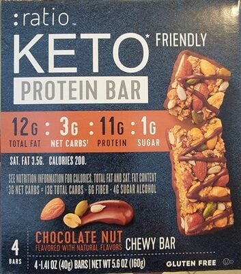 Ratio Keto Friendly Chocolate Nut Chewy Bars package