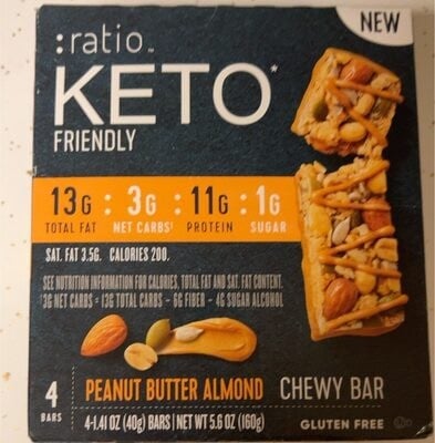 Ratio Keto Friendly Peanut Butter Almond Chewy Bars package