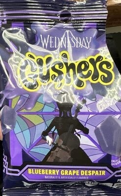 Gushers Wednesday Addams Blueberry Grape Fruit Snacks package