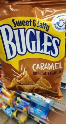 Bugles Sweet And Salty Caramel Crispy Corn Snacks packaging