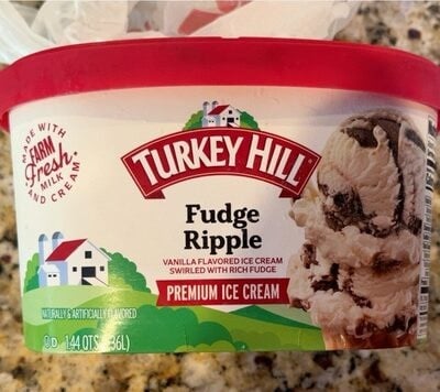 Turkey Hill Fudge Ripple Premium Ice Cream, Vanilla packaging