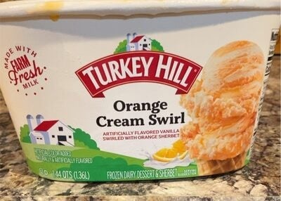 Turkey Hill Orange Cream Swirl Frozen Dairy Dessert & Sherbet Ice Cream packaging