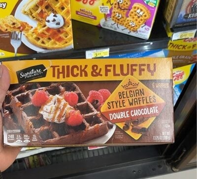 Signature Select Double Chocolate Thick & Fluffy Belgian Style Waffles packaging