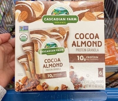Cascadian Farm Cocoa Almond Organic Protein Granola Pouches package
