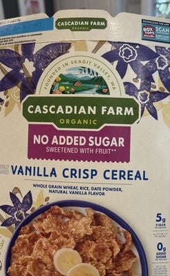 Cascadian Farm Organic No Added Sugar Vanilla Crisp Cereal package