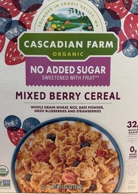 Cascadian Farm Organic No Added Sugar Mixed Berry Cereal package