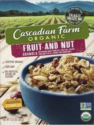 Cascadian Farm Organic Fruit And Nut Granola packaging