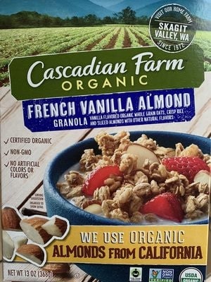 Cascadian Farm Organic French Vanilla Almond Granola Cereal package